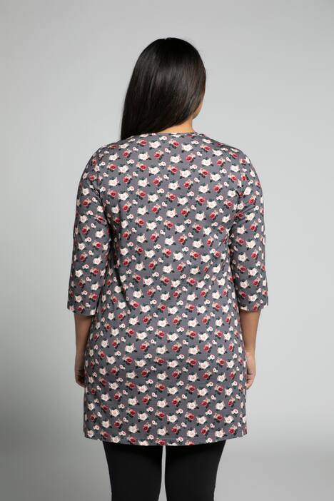 Longshirt, roser, V-udskæring, 3/4-ærmer