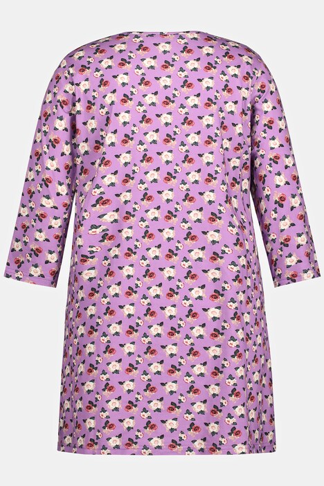 Maglia lunga con rose, scollo a V e maniche a 3/4