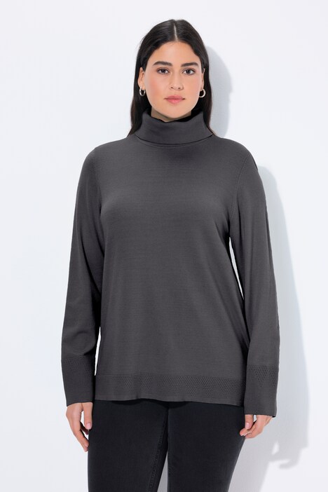Pull à col roulé, manches longues avec larges bords-côtes