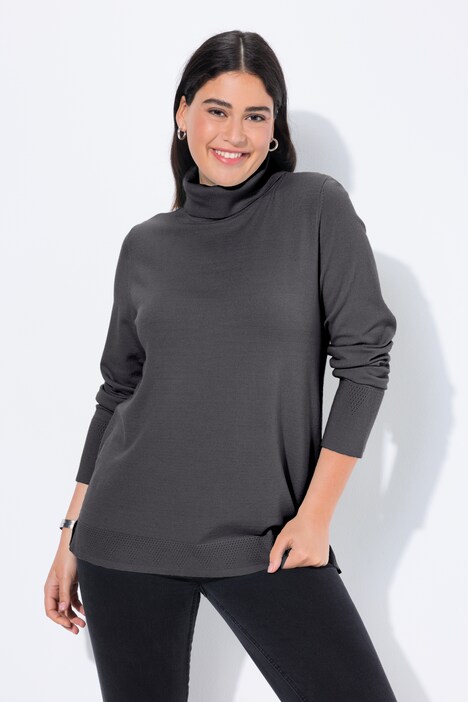 Pull à col roulé, manches longues avec larges bords-côtes