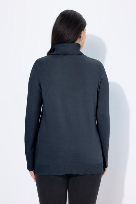 Pullover con collo dolcevita, alti orli a costine e maniche lunghe