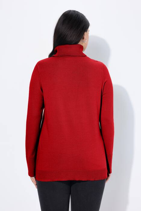 Pullover con collo dolcevita, alti orli a costine e maniche lunghe
