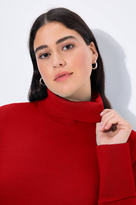 Pullover con collo dolcevita, alti orli a costine e maniche lunghe