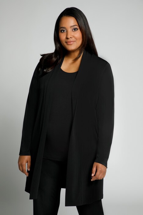 jersey jasje, print, open model, sjaalkraag, klokmouwen