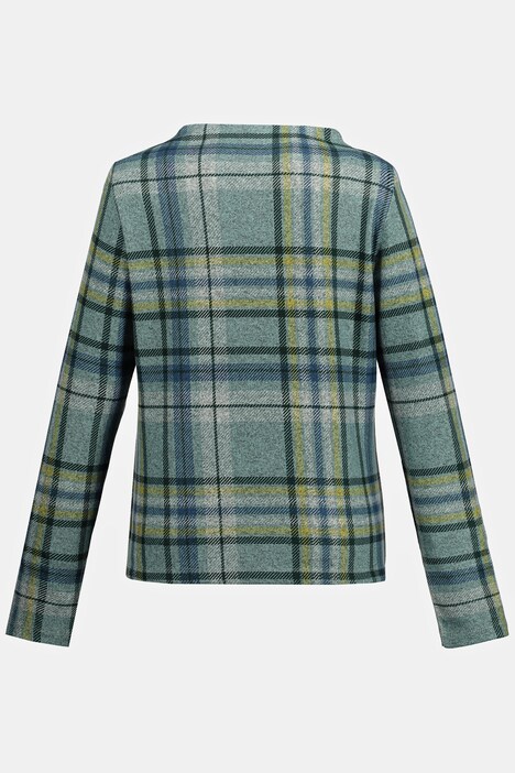 Sweatshirt, Karo, Stehkragen, Langarm, weicher Feinstrick