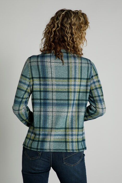 Sweatshirt, Karo, Stehkragen, Langarm, weicher Feinstrick