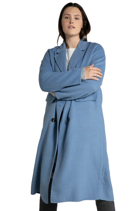 Vlněný kabát, oversize, klopy, dvojřadý, dlouhé rukávy