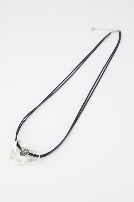 Longkette, schwarzer Anhänger, Metallic-Dekor