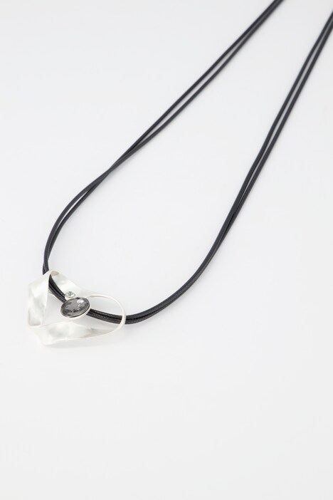 Longkette, schwarzer Anhänger, Metallic-Dekor