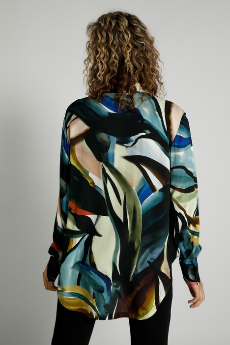 Longbluse, bedruckt, Hemdkragen, Langarm, hinten länger, hochwertige Viskose