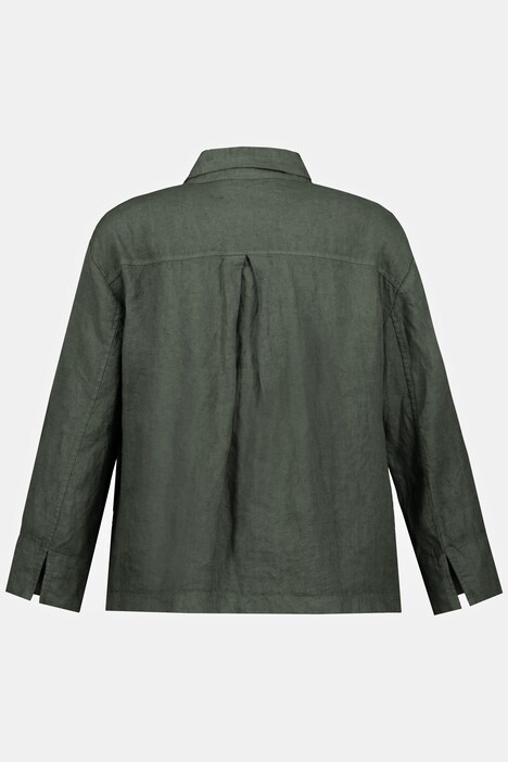 Leinenjacke, Boxy-Form, Hemdkragen, 3/4-Arm