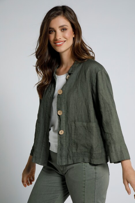 Leinenjacke, Boxy-Form, Hemdkragen, 3/4-Arm