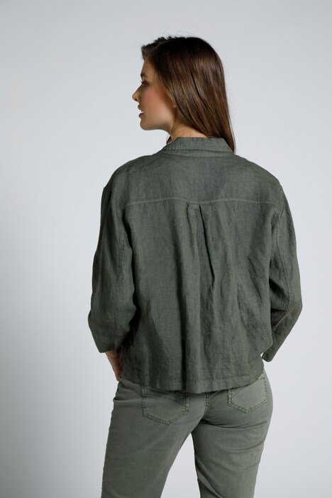 Leinenjacke, Boxy-Form, Hemdkragen, 3/4-Arm