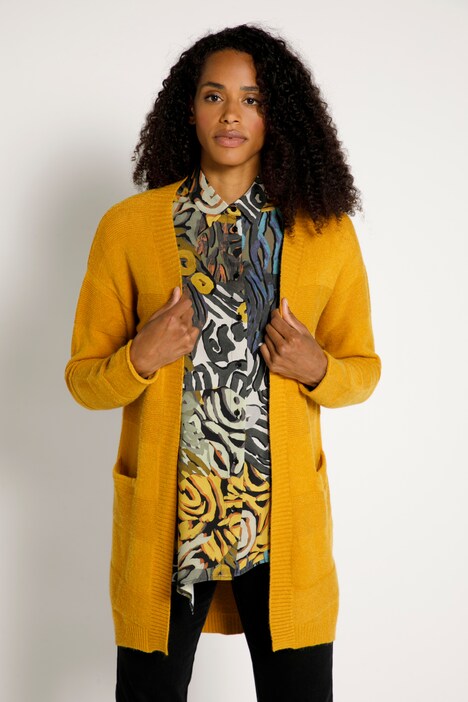 Strickjacke, Musterstreifen, offene, längere Form