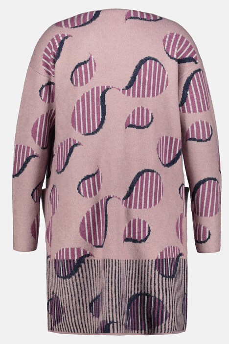 Jacquard-Strickjacke, offene Form, V-Ausschnitt, Langarm