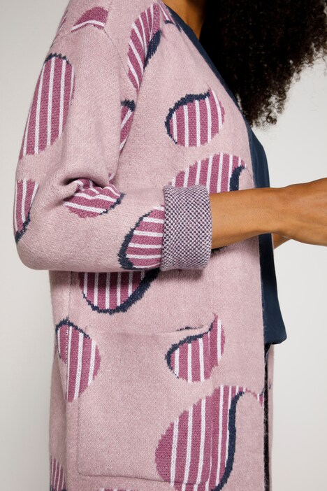 Jacquard-Strickjacke, offene Form, V-Ausschnitt, Langarm