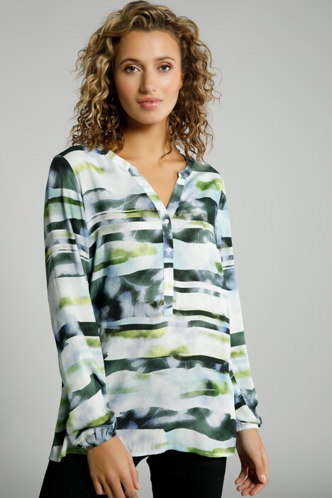 Bluse, verwischte Streifen, Rundhals, Langarm