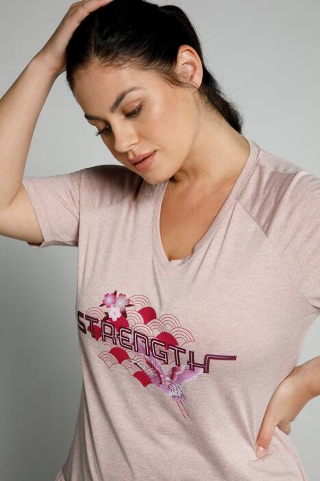 T-shirt fonctionnel, imprimé Asia, slim, encolure V, manches courtes