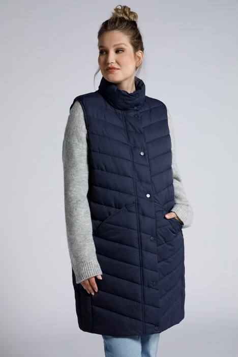 Long Chevron Quilted Water Repellent Vest