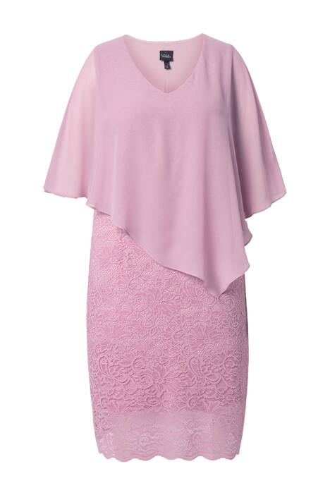 Večerní šaty, šifonová pelerína, žerzej, krajkový lem, 3/4 rukávy