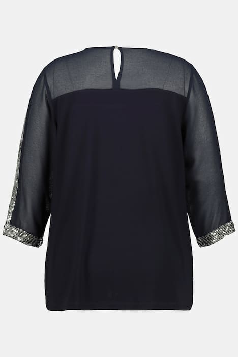 shirtblouse, pailletten, 3/4-mouwen, chiffon, jersey