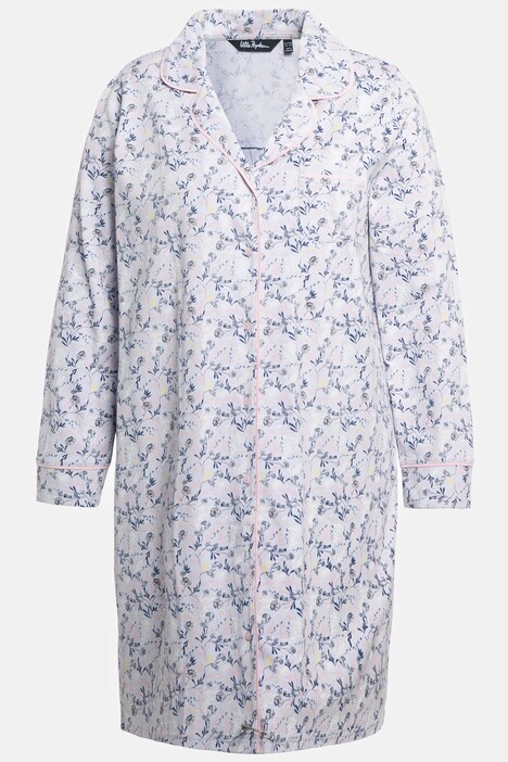 Chemise de nuit, look pyjama, fleurs, col à revers, manches longues