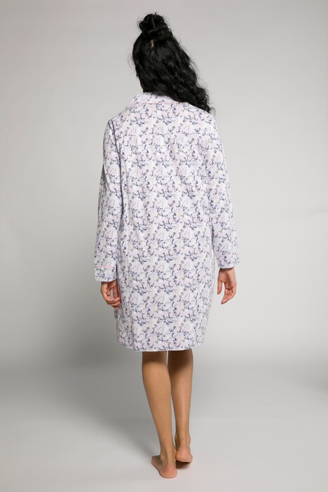 Chemise de nuit, look pyjama, fleurs, col à revers, manches longues