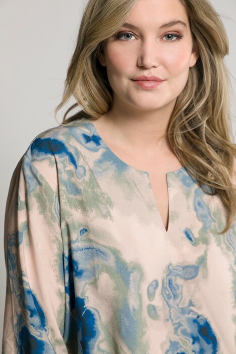 blouse, marmerprint, tuniekhals, 374-mouwen