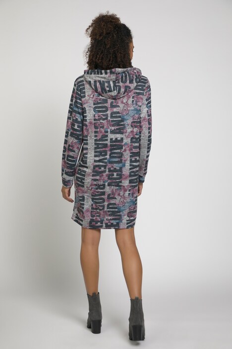 Sweatkleid, extra flauschig, Kapuze, Langarm, Wording Print