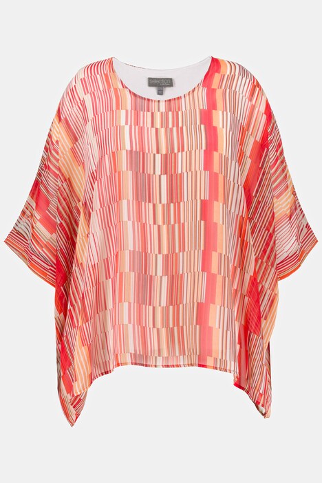 Camisa tipo blusa, rayas, de doble capa, cuello redondo, media manga