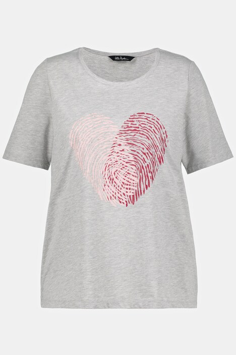 T-shirt classica con cuore con impronta digitale, scollo a girocollo e mezze maniche