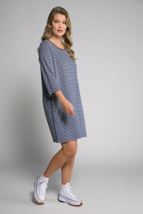 Robe sweat, rayures, ruban fantaisie, encolure arrondie, manches 3/4