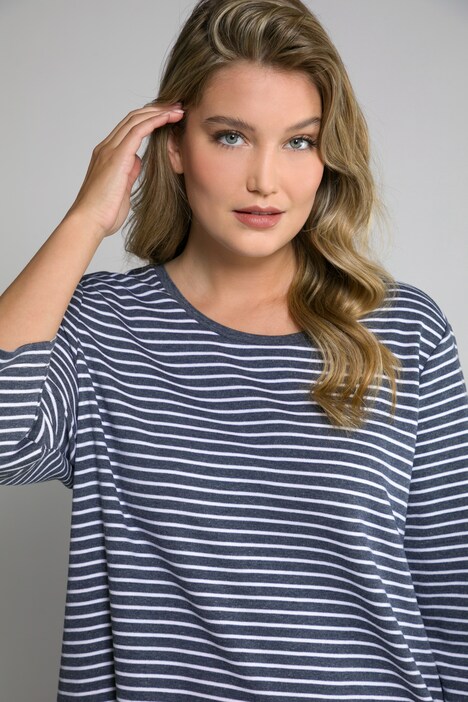 Robe sweat, rayures, ruban fantaisie, encolure arrondie, manches 3/4