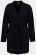 Longue veste à col droit, coupe ouverte et ceinture à nouer