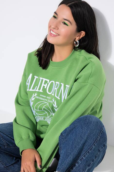 college sweater, oversized, ronde hals, lange mouwen, statement stiksel