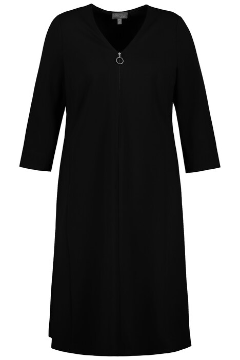 Midi šaty, zip, A střih, výstřih do V, 3/4 rukávy