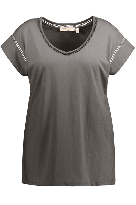 Eco Cotton Ladder Trim V-Neck Oversized Fit Tee