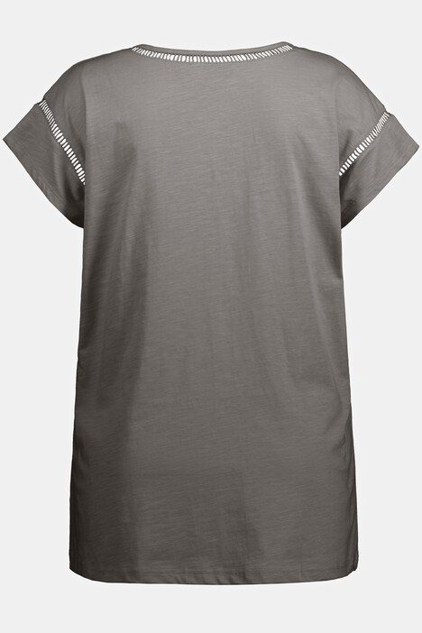 Eco Cotton Ladder Trim V-Neck Oversized Fit Tee