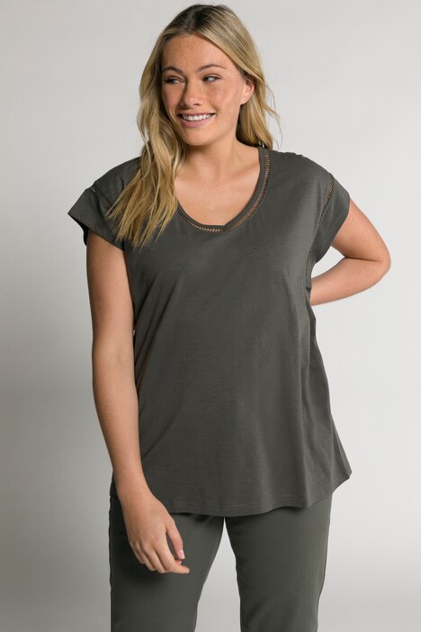 Eco Cotton Ladder Trim V-Neck Oversized Fit Tee