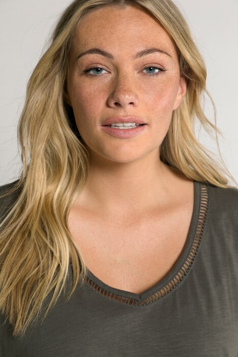 Eco Cotton Ladder Trim V-Neck Oversized Fit Tee