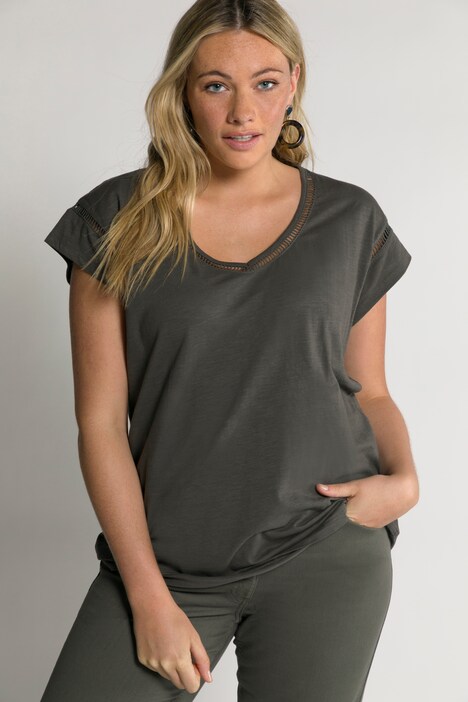 Eco Cotton Ladder Trim V-Neck Oversized Fit Tee