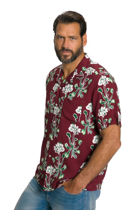 Viskózová košile, krátké rukávy, Cuba límec, Modern Basic střih, květovaný potisk