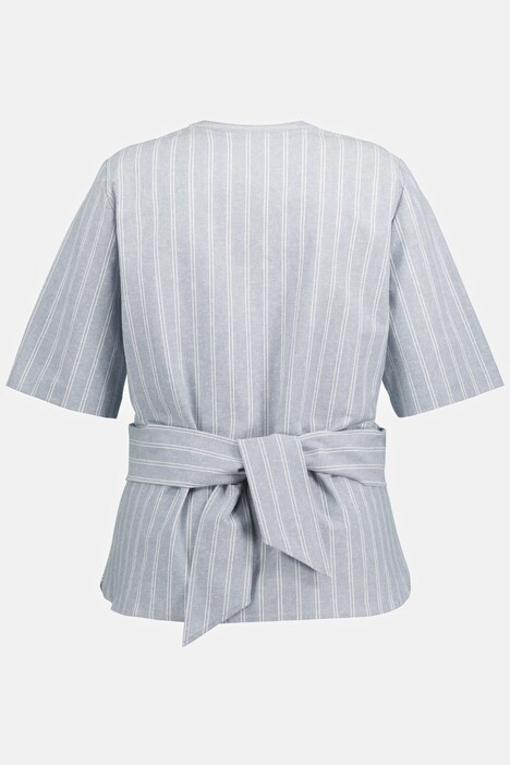 Bluse, striber, slå-om look, korte ærmer, økologisk bomuld