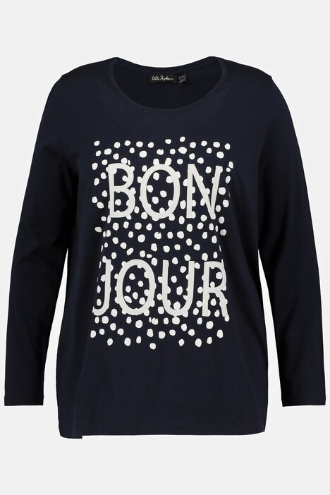 shirt, flockprint Bonjour, A-lijn, ronde hals, lange mouwen