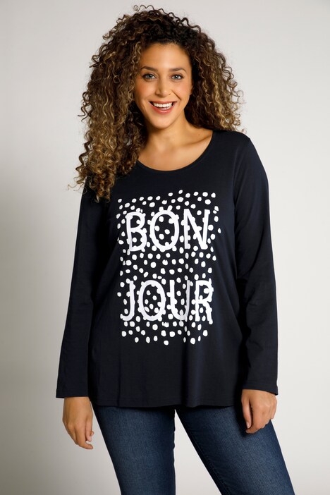 shirt, flockprint Bonjour, A-lijn, ronde hals, lange mouwen