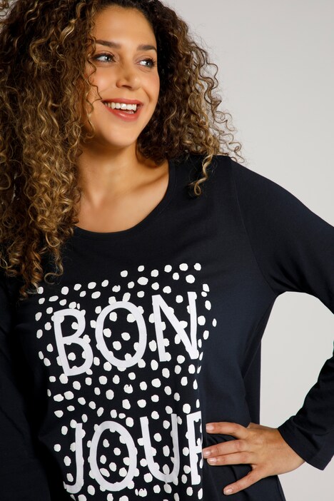 shirt, flockprint Bonjour, A-lijn, ronde hals, lange mouwen