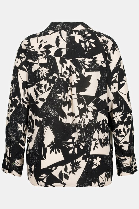 Bluse, blomstret tryk, skjortekrave, lange ærmer