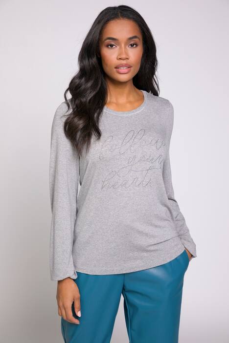 Langarm-Shirt Identity, Rundhals, Strass-Statement, hochwertige Viskose