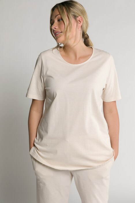 Maglia del pigiama in cotone biologico a righe con scollo a girocollo e mezze maniche