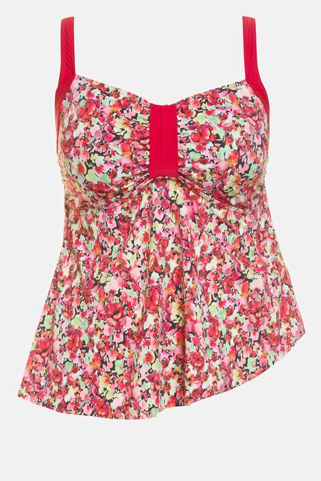 Tankini, kukkasia, pitkä yläosa, pehmustetut kupit